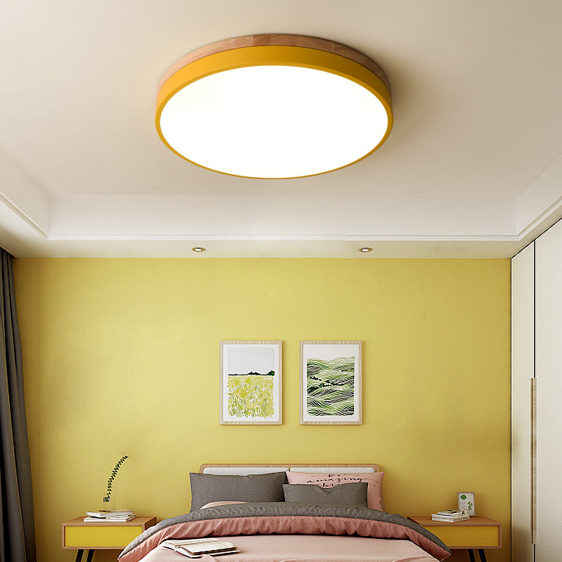 Wooden Round Shape Flush Ceiling Lights For Living Room