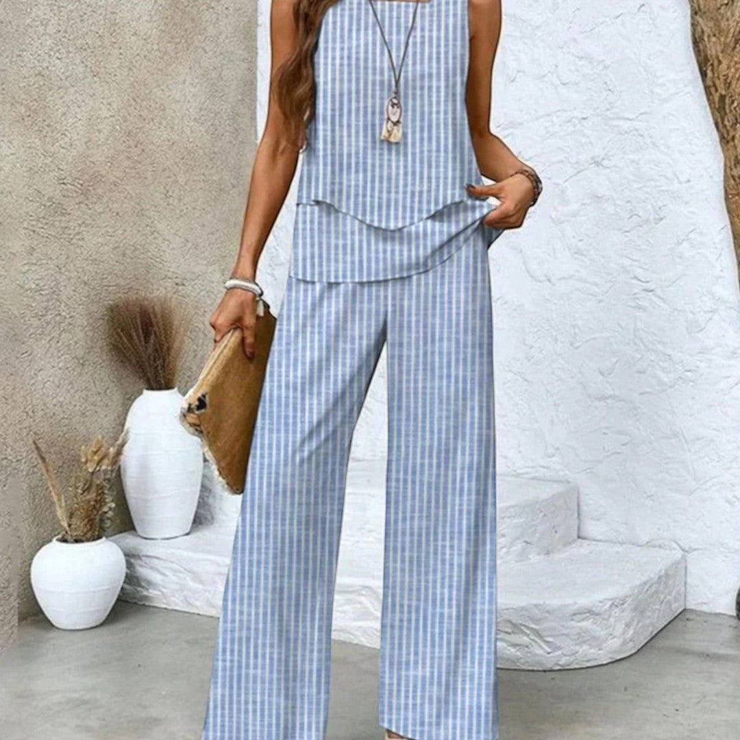 2-piece sleeveless top & straight-leg pants set