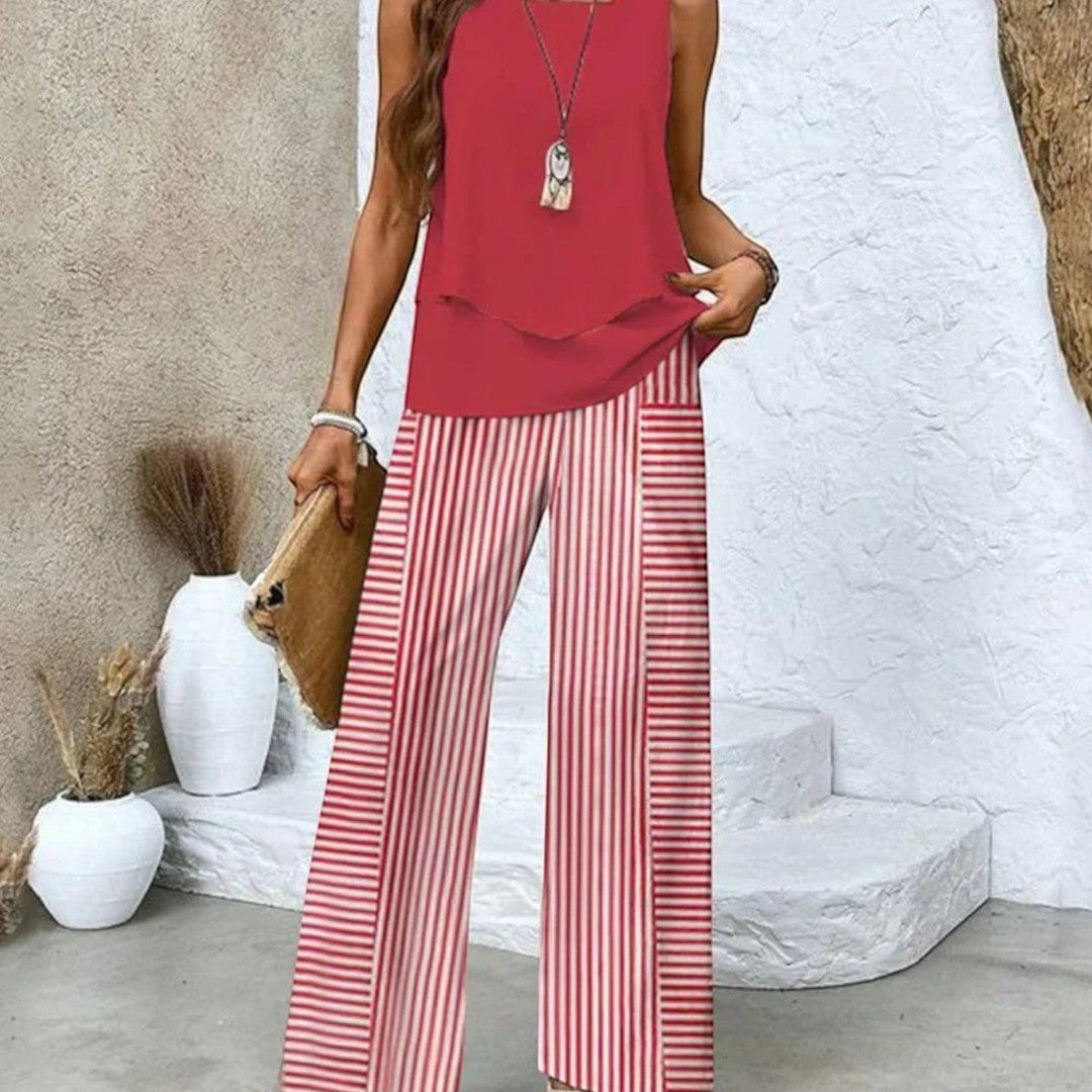 2-piece sleeveless top & straight-leg pants set
