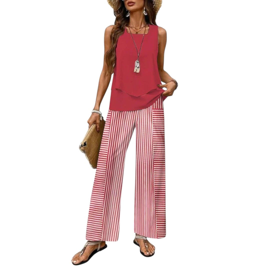 2-piece sleeveless top & straight-leg pants set