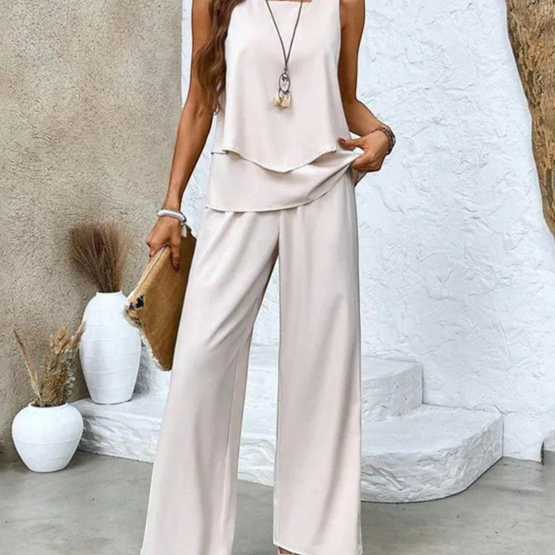 2-piece sleeveless top & straight-leg pants set