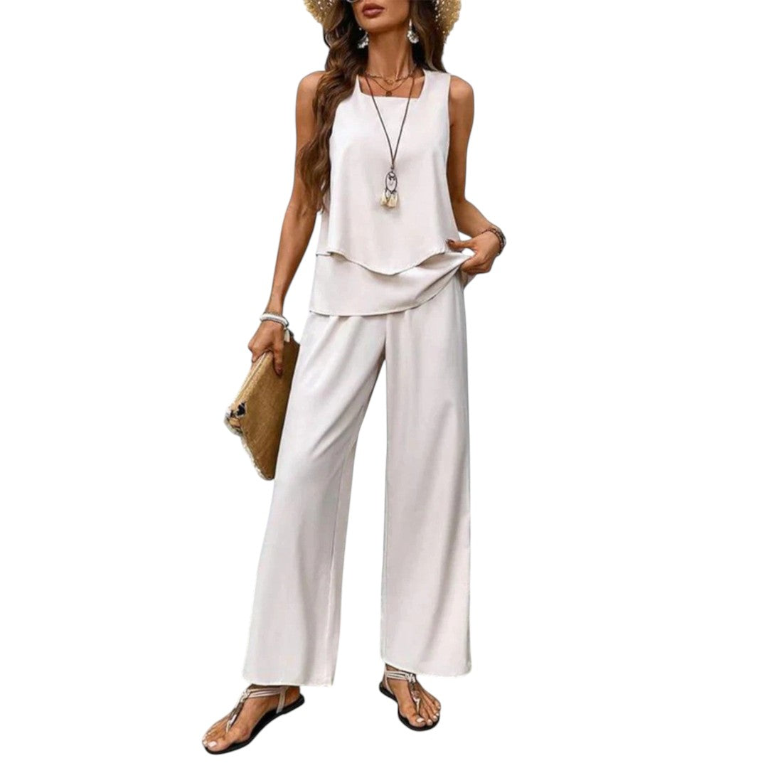 2-piece sleeveless top & straight-leg pants set