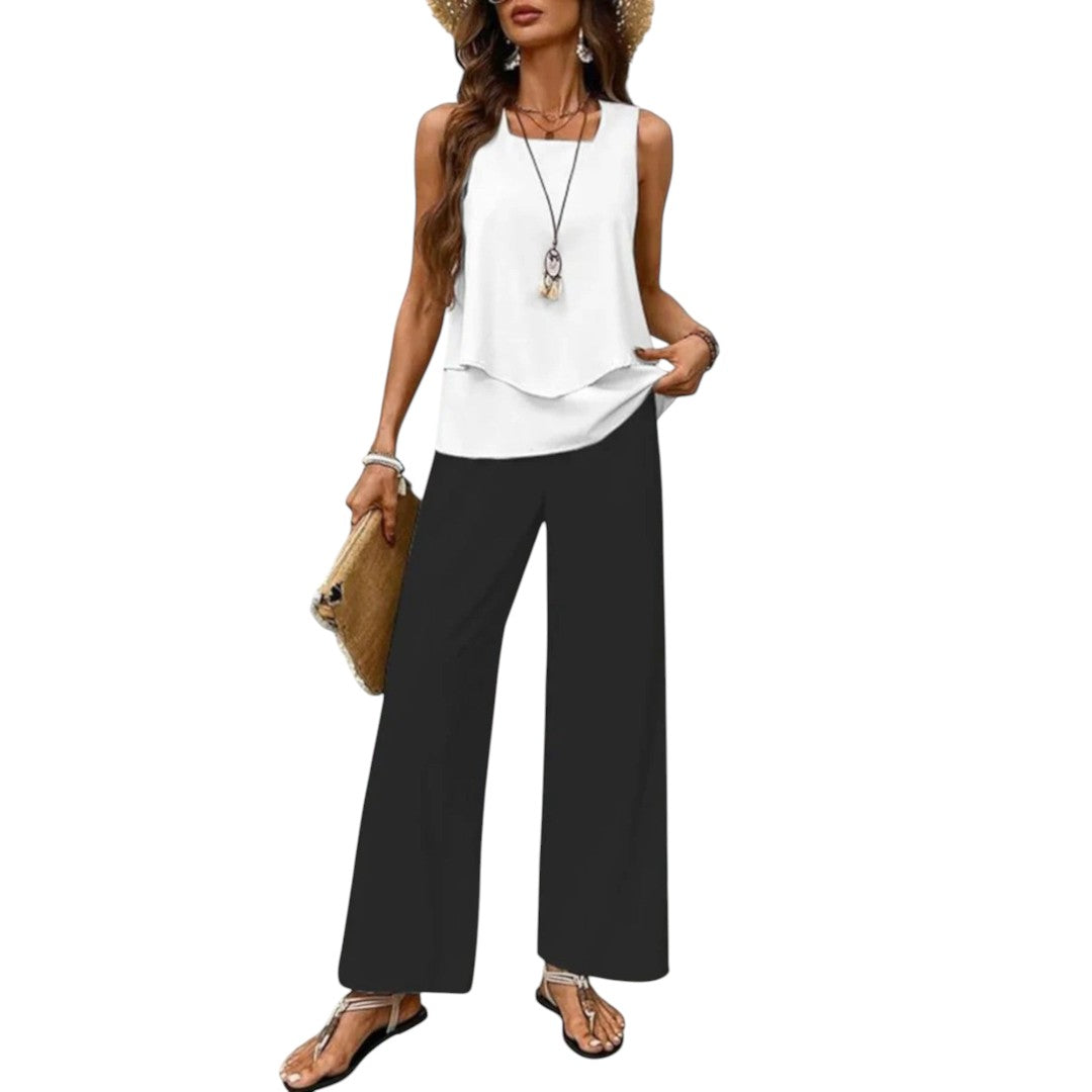 2-piece sleeveless top & straight-leg pants set
