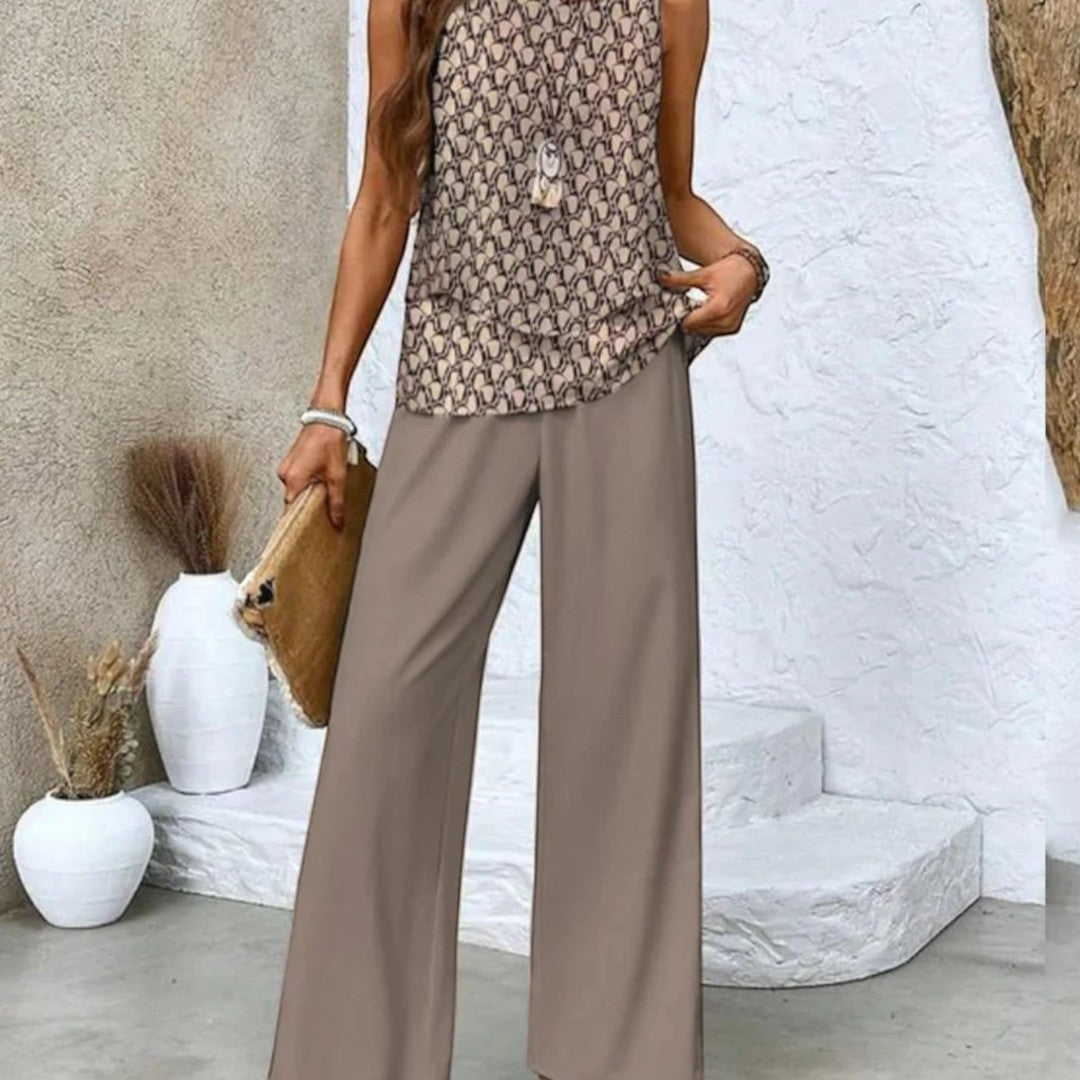 2-piece sleeveless top & straight-leg pants set