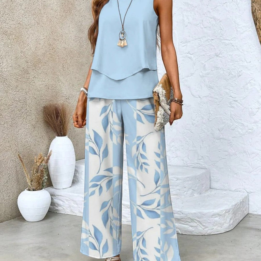 2-piece sleeveless top & straight-leg pants set