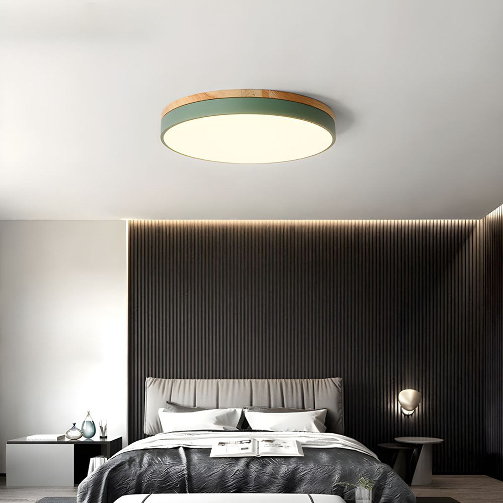 Wooden Round Shape Flush Ceiling Lights For Living Room