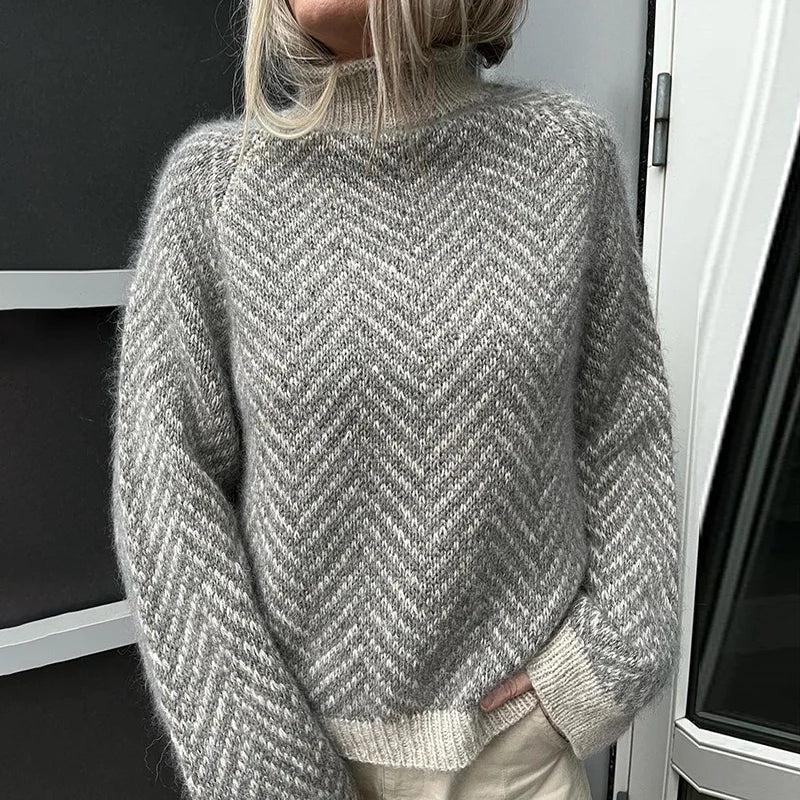 Claire - Gray striped long sleeve sweater