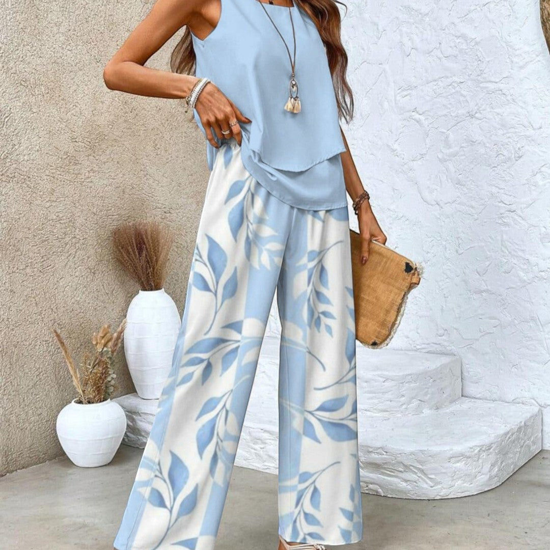 2-piece sleeveless top & straight-leg pants set