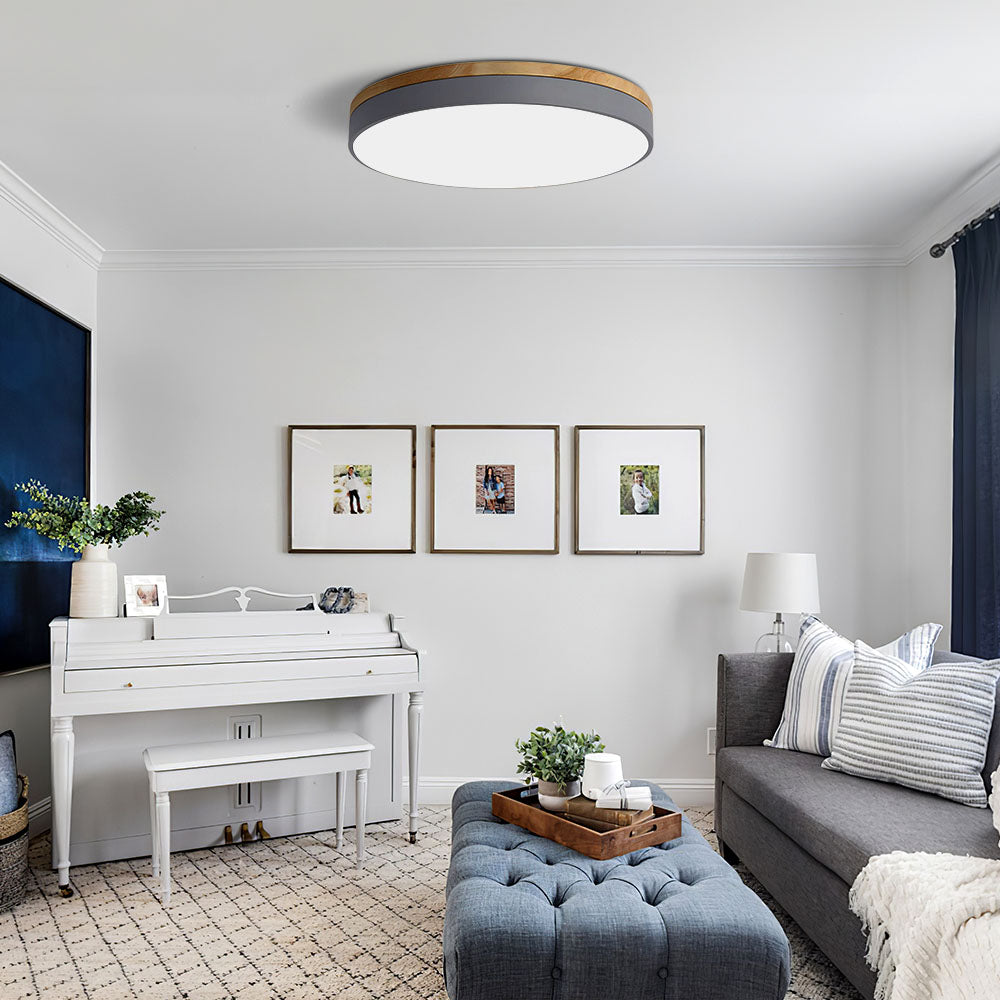 Wooden Round Shape Flush Ceiling Lights For Living Room