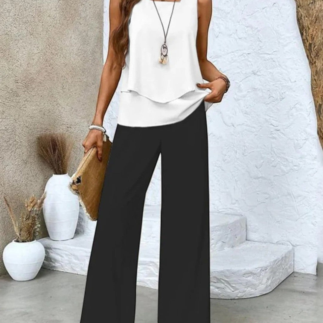 2-piece sleeveless top & straight-leg pants set