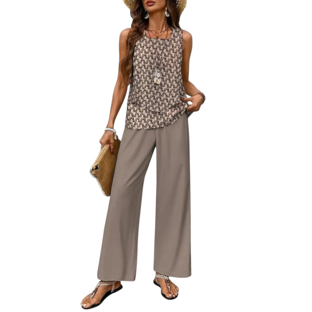 2-piece sleeveless top & straight-leg pants set