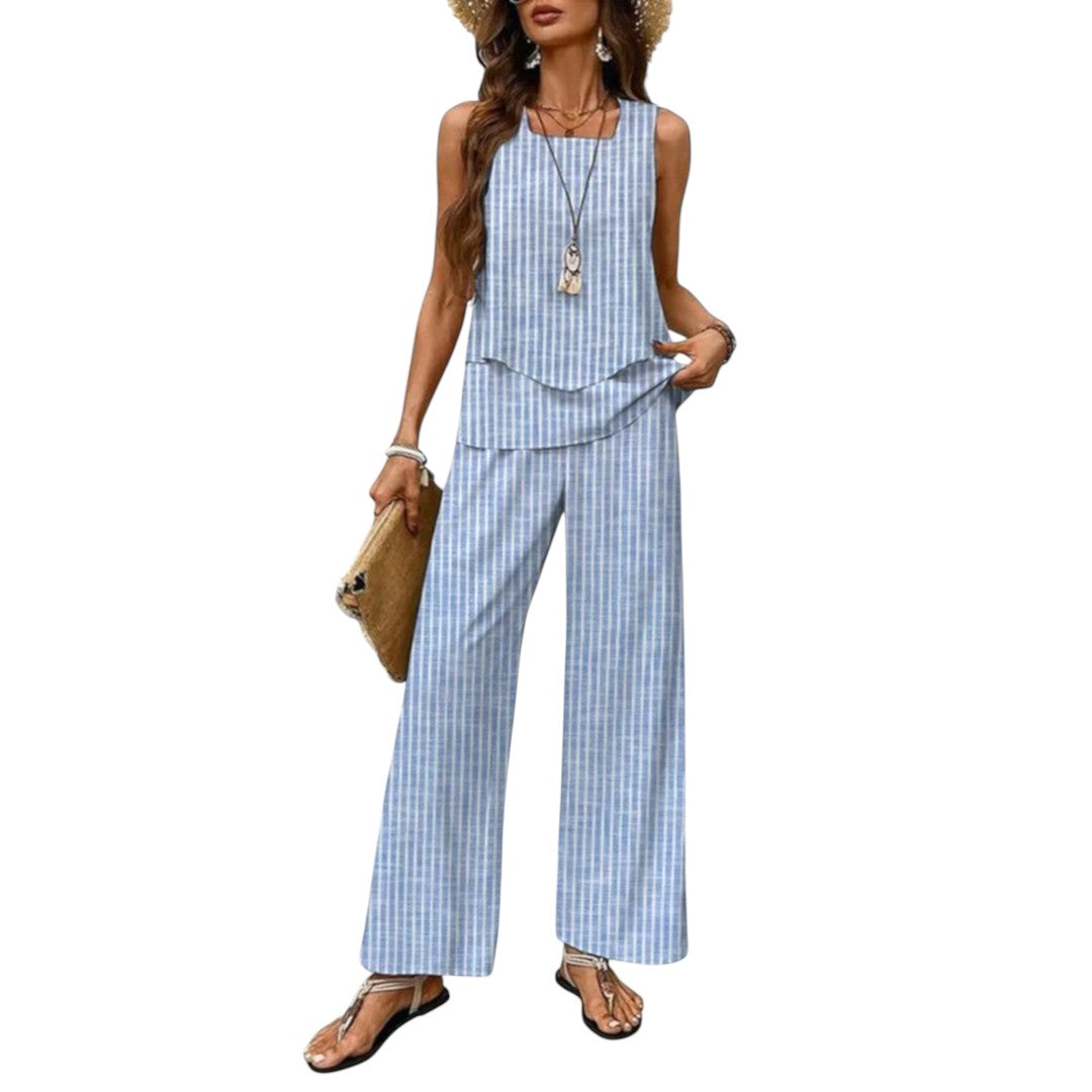 2-piece sleeveless top & straight-leg pants set