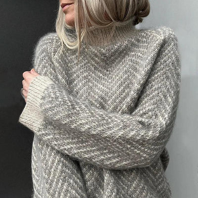 Claire - Gray striped long sleeve sweater