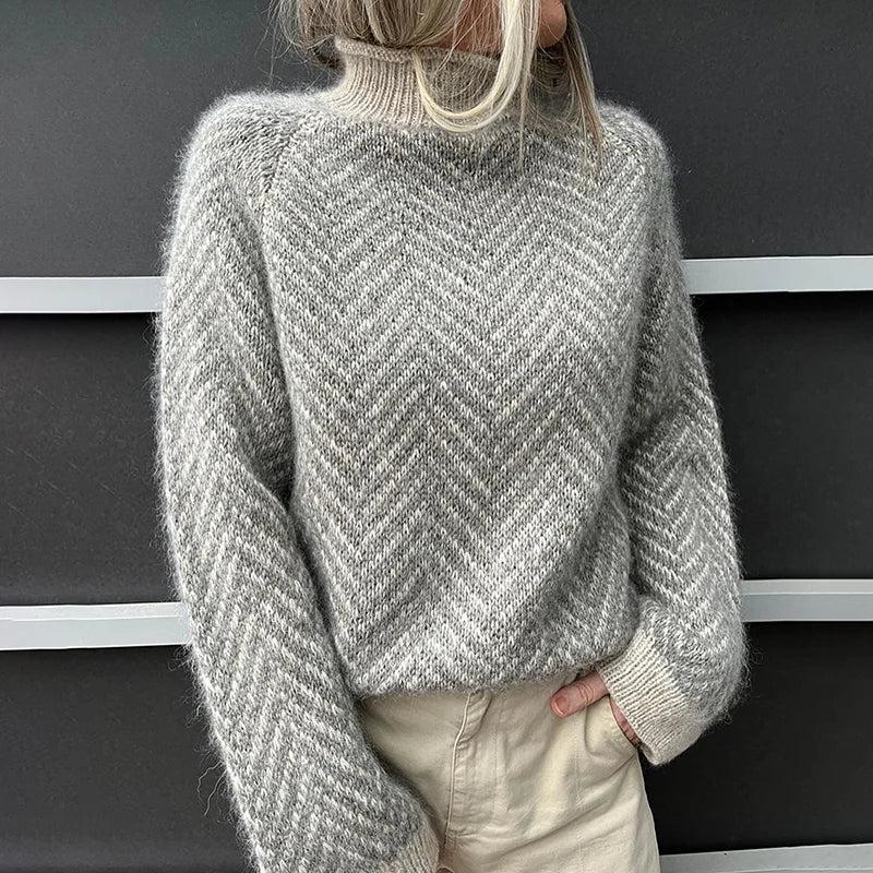 Claire - Gray striped long sleeve sweater