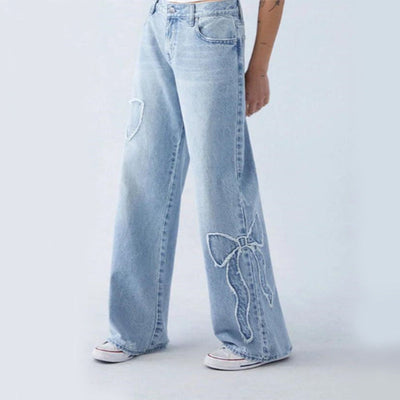 Clara - denim trousers with bow embroidery