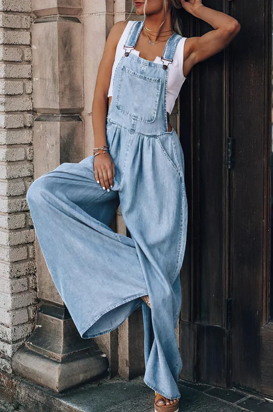 Katy - sleeveless trendy denim overall for women