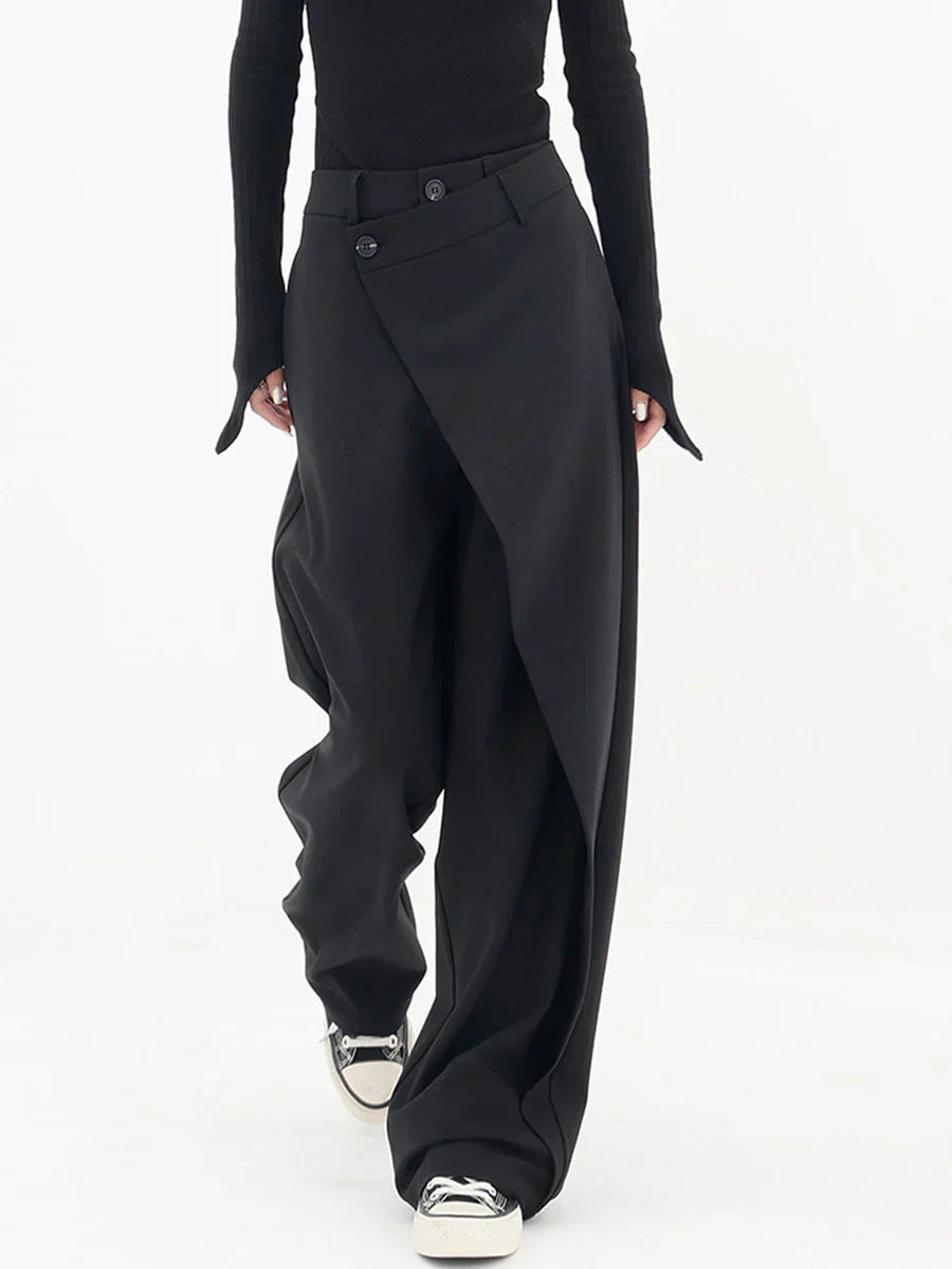 Freya - layered button wide leg pants for women