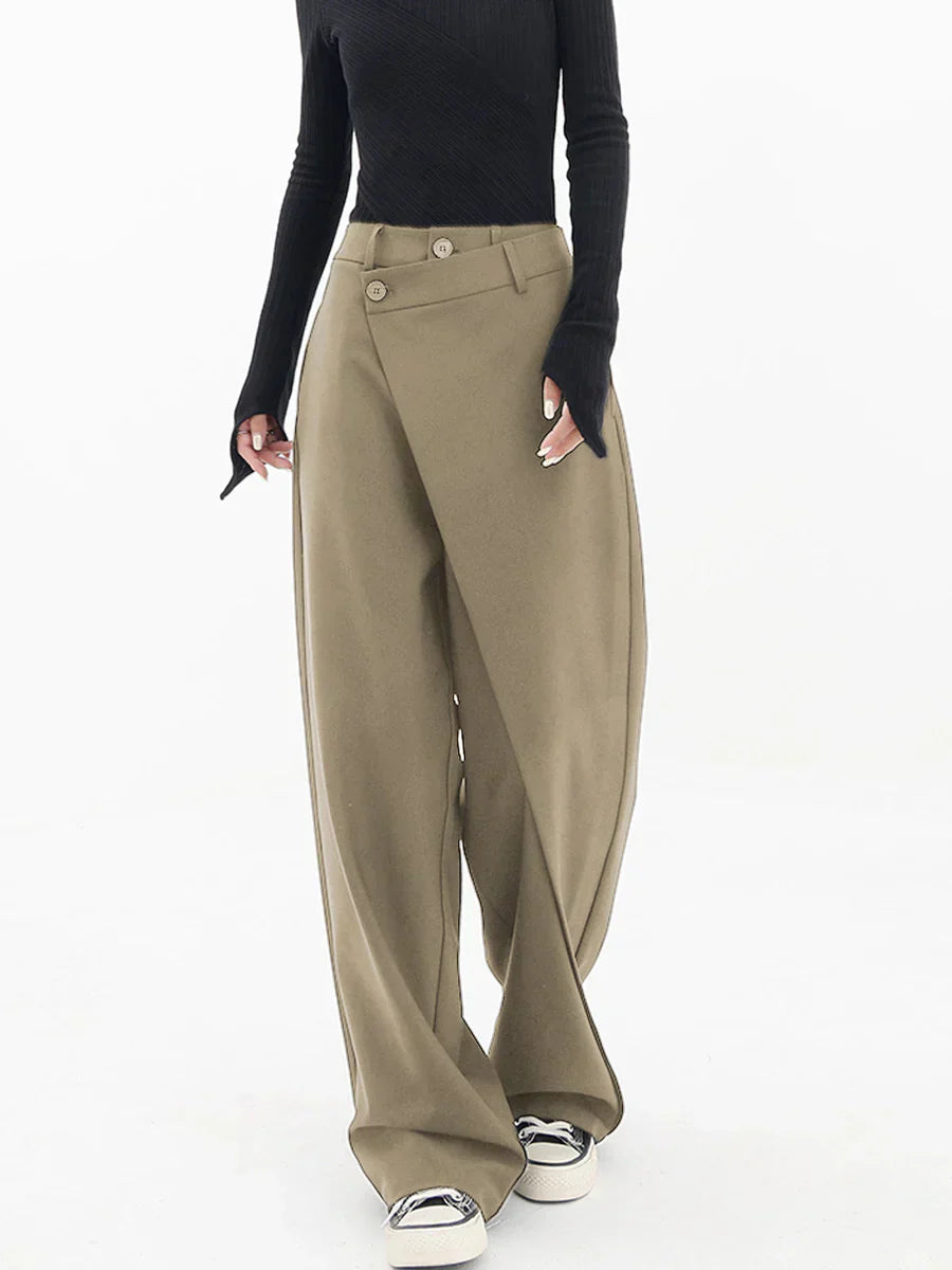 Freya - layered button wide leg pants for women