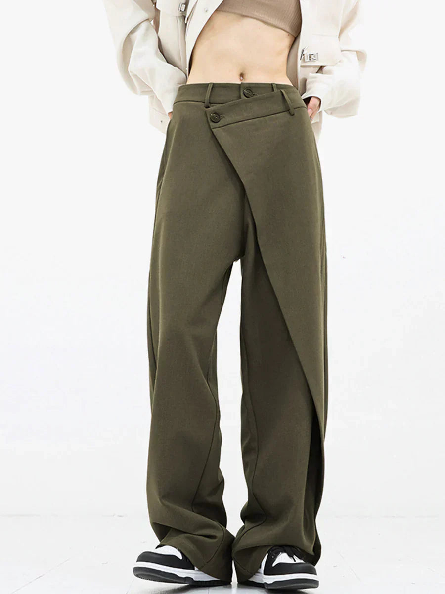 Freya - layered button wide leg pants for women