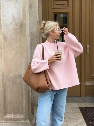 Amy - Pink Knit Crew Neck Sweater