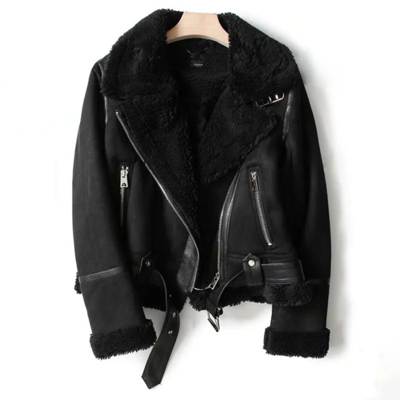 Tough Leather Jacket with Soft Sherpa Lining - Lizzy