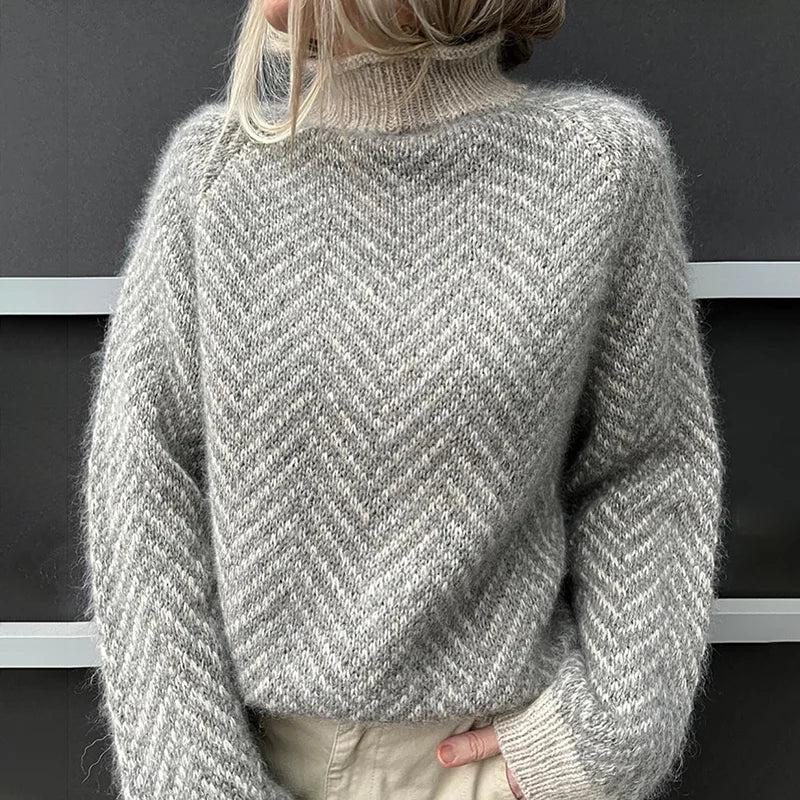 Claire - Gray striped long sleeve sweater